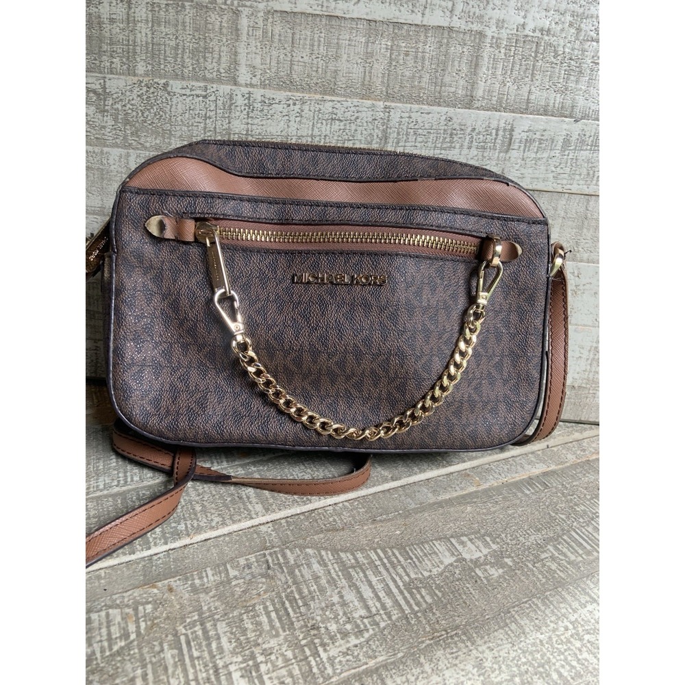 Michael Kors Jet Set Crossbody Bag Shoulder with Large Zip Chain - Brown